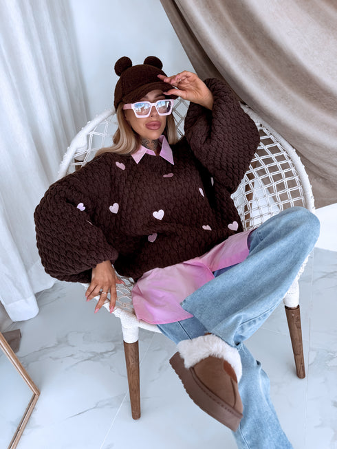 Knitted Sweater "CHOCOLATEY LOVE 7102" – Choco & Pink